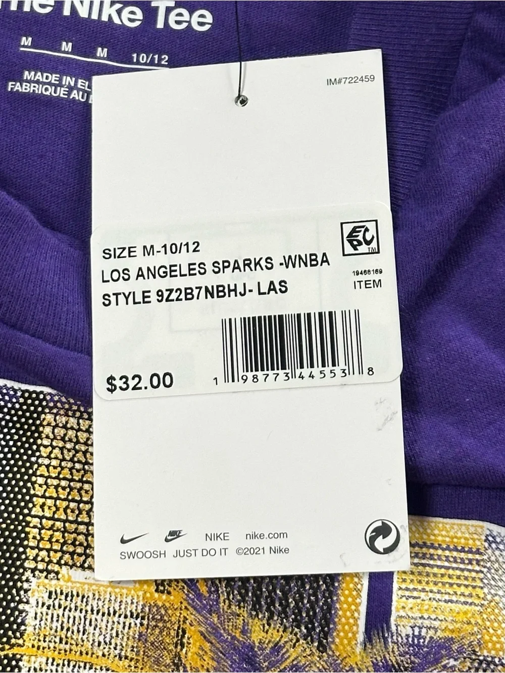 Nike Purple Los Angeles Sparks Graphic Tee with Yellow Accents